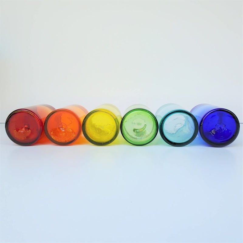 MexHandcraft Rainbow Colored 14 oz Drinking Glasses (set of 6), Recycled Glass, Lead-free, Toxin-Free (14oz Drinking) - Image 2